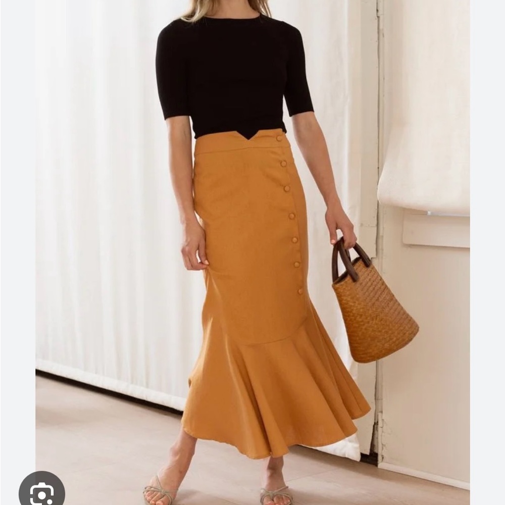 Modern Citizen Lois  Linen Button Front Fluted Hem Maxi Skirt sz.L